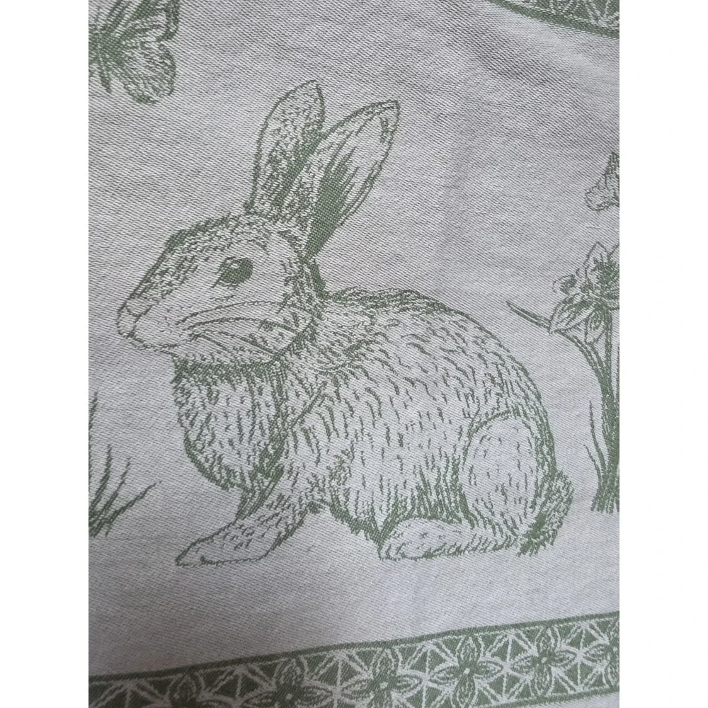 Shabby Chic Table Runner Green 100% Cotton 70in Rustic Farmhouse Rabbit Tulip